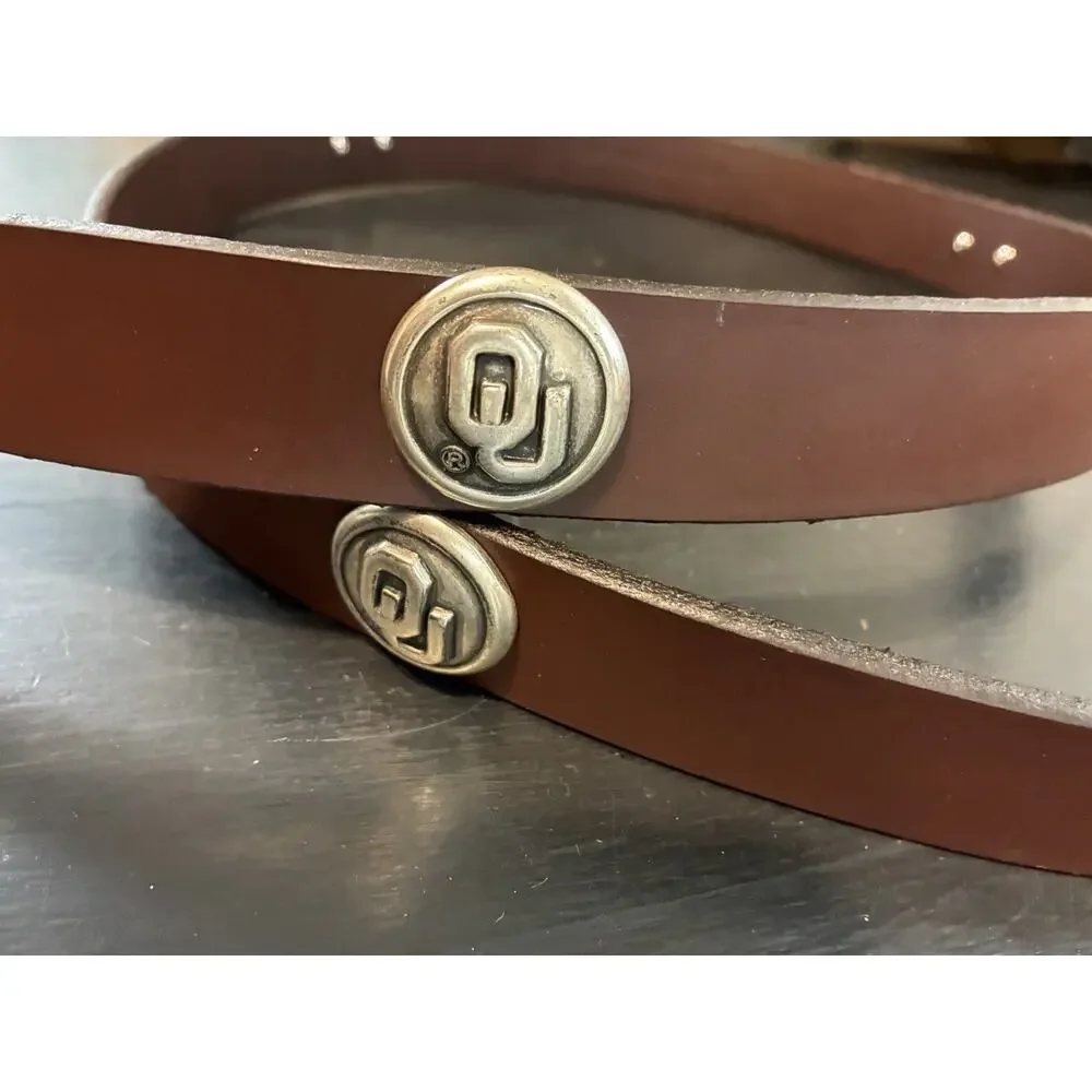 Brown Genuine Leather Belt With 4 OU Oklahoma University Sooners Conchos 46